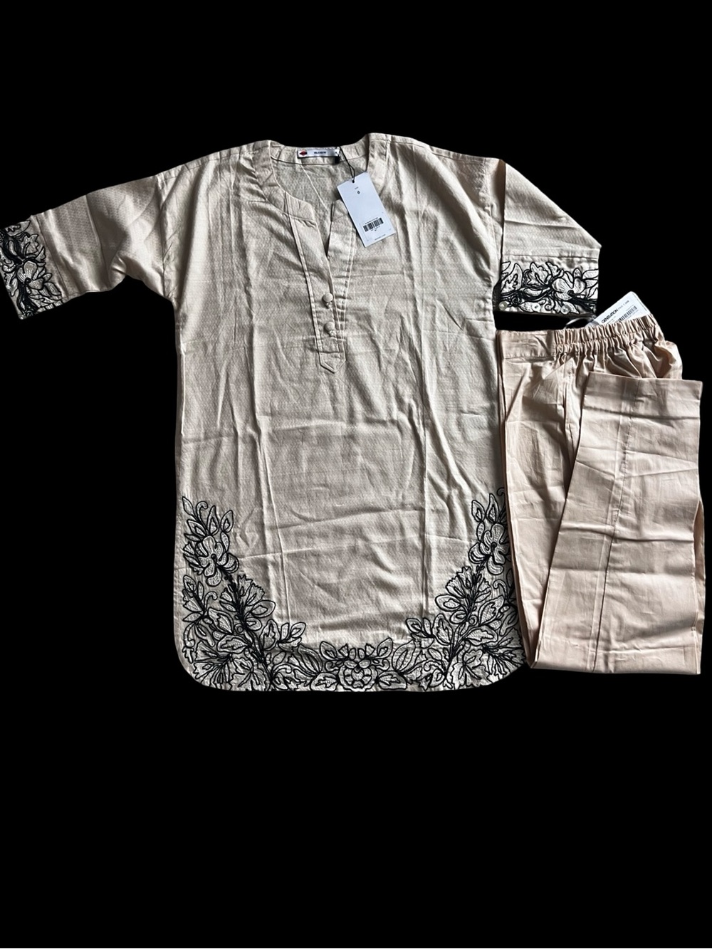 Khaadi NWT Beige Embroidered 2-Piece Kurta Tunic Set